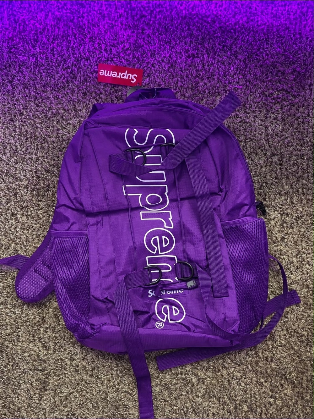 Supreme Purple Backpack with White Logo